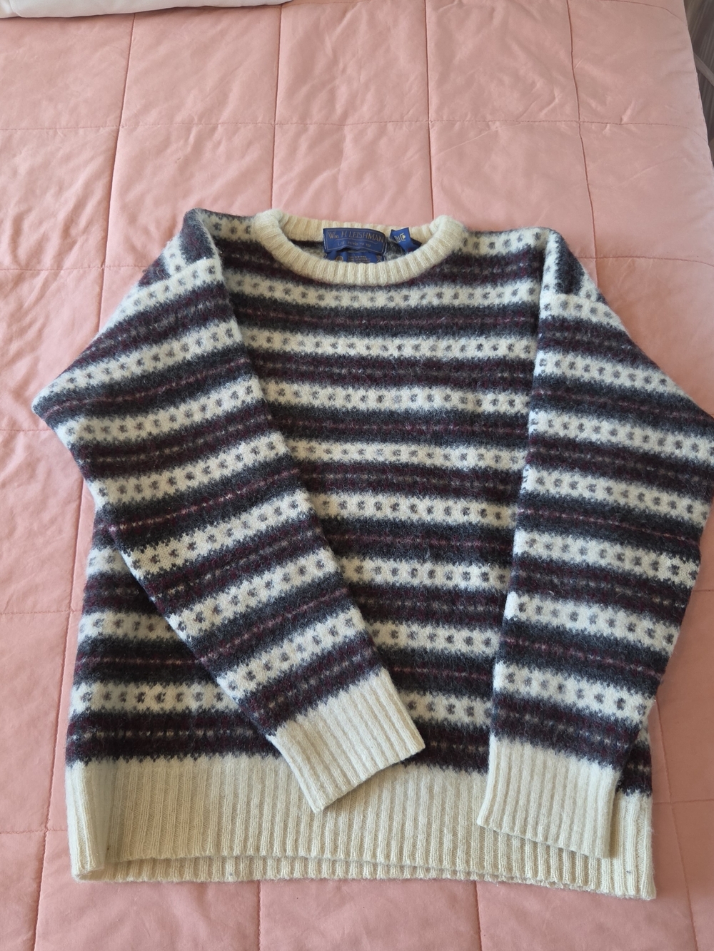 Cream Fair Isle Wool Crewneck Sweater - Vintage Style